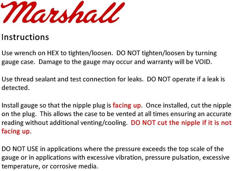 Marshall Instruments LB00015 Liquid Filled Fuel Pressure Gauge - Image 3
